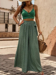 women's lace-up high-waisted casual printed wide-leg trousers - 808Lush