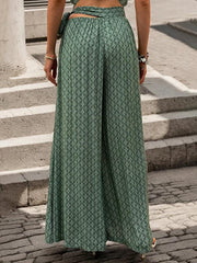 women's lace-up high-waisted casual printed wide-leg trousers - 808Lush