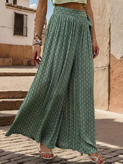 women's lace-up high-waisted casual printed wide-leg trousers - 808Lush