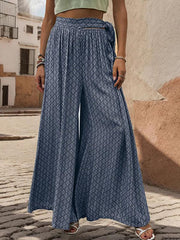 women's lace-up high-waisted casual printed wide-leg trousers - 808Lush