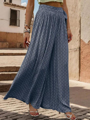 women's lace-up high-waisted casual printed wide-leg trousers - 808Lush