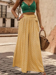 women's lace-up high-waisted casual printed wide-leg trousers - 808Lush