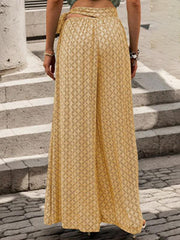 women's lace-up high-waisted casual printed wide-leg trousers - 808Lush
