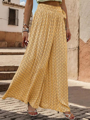 women's lace-up high-waisted casual printed wide-leg trousers - 808Lush