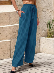 Women's Casual Pleated Textured Elastic Straight Pants - 808Lush