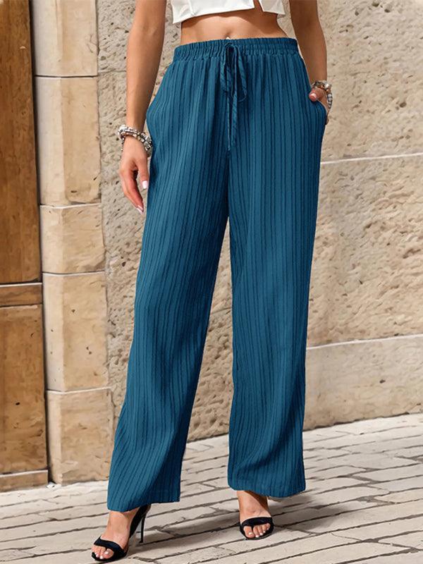 Women's Casual Pleated Textured Elastic Straight Pants - 808Lush