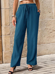 Women's Casual Pleated Textured Elastic Straight Pants - 808Lush
