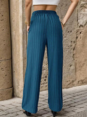 Women's Casual Pleated Textured Elastic Straight Pants - 808Lush