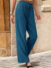 Women's Casual Pleated Textured Elastic Straight Pants - 808Lush