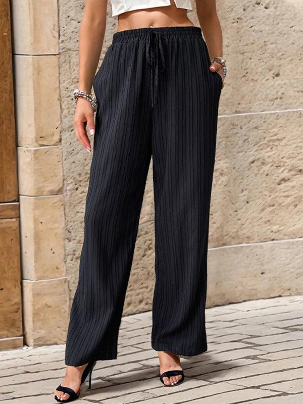 Women's Casual Pleated Textured Elastic Straight Pants - 808Lush