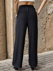 Women's Casual Pleated Textured Elastic Straight Pants - 808Lush
