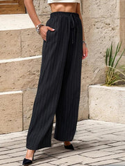 Women's Casual Pleated Textured Elastic Straight Pants - 808Lush