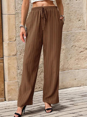 Women's Casual Pleated Textured Elastic Straight Pants - 808Lush