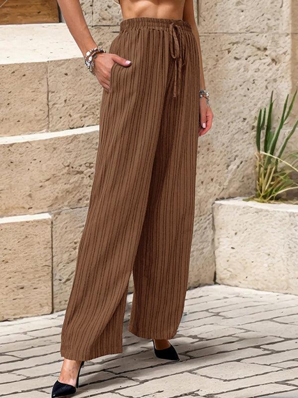 Women's Casual Pleated Textured Elastic Straight Pants - 808Lush