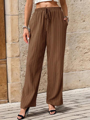 Women's Casual Pleated Textured Elastic Straight Pants - 808Lush