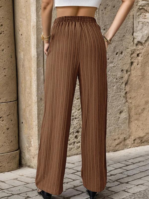 Women's Casual Pleated Textured Elastic Straight Pants - 808Lush