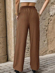 Women's Casual Pleated Textured Elastic Straight Pants - 808Lush