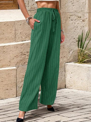 Women's Casual Pleated Textured Elastic Straight Pants - 808Lush
