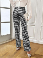 Women's Style Houndstooth Straight Commuting Trousers - 808Lush