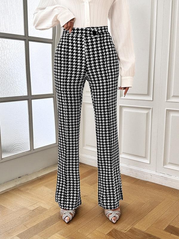 Women's Style Houndstooth Straight Commuting Trousers - 808Lush