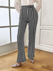 Women's Style Houndstooth Straight Commuting Trousers - 808Lush