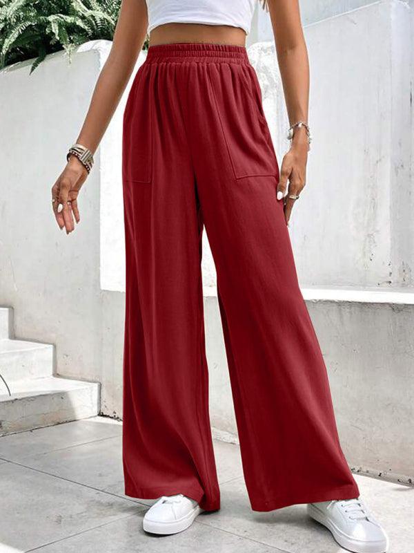women's mid-waist straight pants, loose sports pocket casual trousers - 808Lush