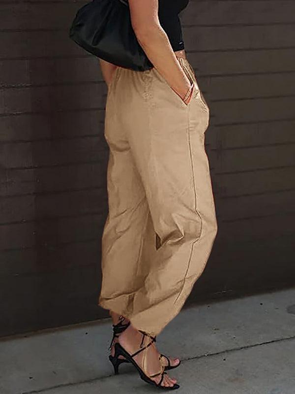 Women's Pants Casual Solid Color Pocket Elastic Waist Jogging Hip Hop Dance Pants - 808Lush