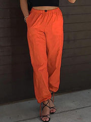 Women's Pants Casual Solid Color Pocket Elastic Waist Jogging Hip Hop Dance Pants - 808Lush