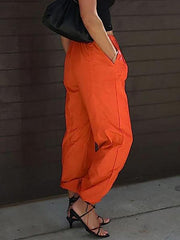 Women's Pants Casual Solid Color Pocket Elastic Waist Jogging Hip Hop Dance Pants - 808Lush