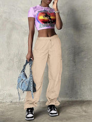 Loose strapped multi-pocket straight cargo casual pants - 808Lush