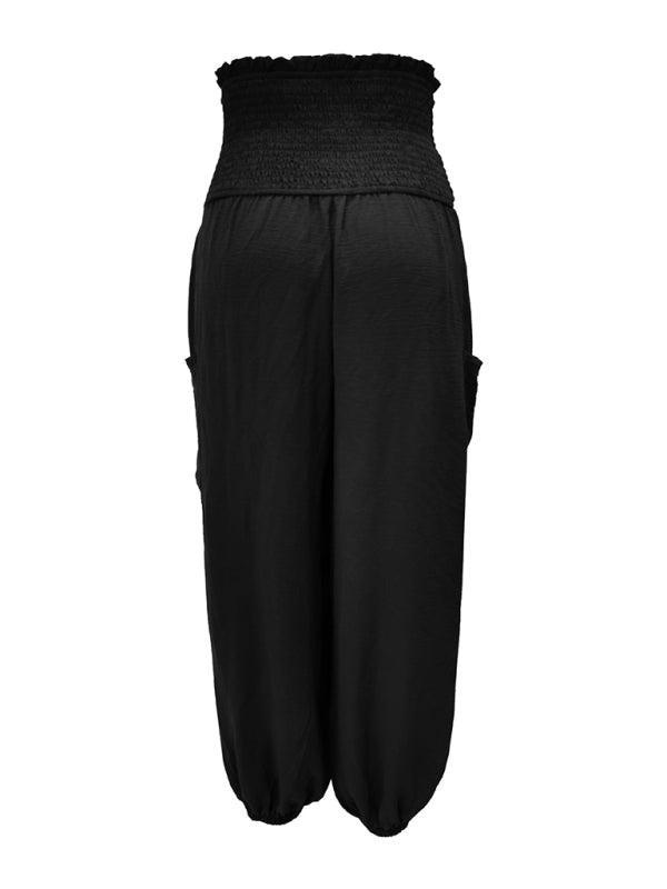 women's elastic high waist wide leg casual trousers - 808Lush