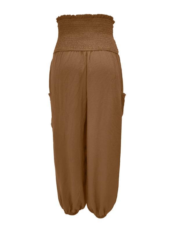 women's elastic high waist wide leg casual trousers - 808Lush