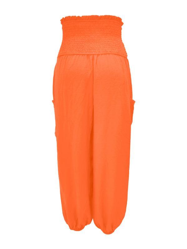 women's elastic high waist wide leg casual trousers - 808Lush