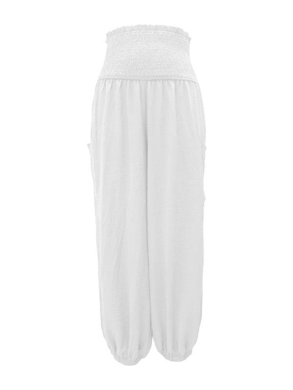 women's elastic high waist wide leg casual trousers - 808Lush