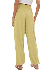 women's elastic high waist wide leg casual trousers - 808Lush