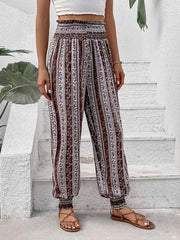 Women's elastic trousers ethnic style high waist printed trousers - 808Lush