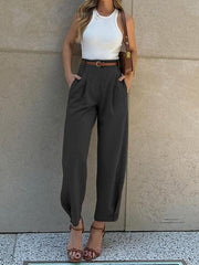 Women's Fashionable Solid Color Loose High Waist Nine-Point Suit Pants - 808Lush