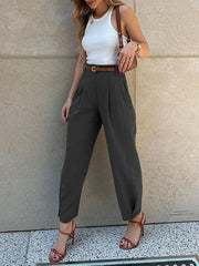 Women's Fashionable Solid Color Loose High Waist Nine-Point Suit Pants - 808Lush