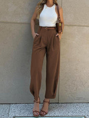 Women's Fashionable Solid Color Loose High Waist Nine-Point Suit Pants - 808Lush