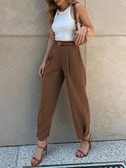 Women's Fashionable Solid Color Loose High Waist Nine-Point Suit Pants - 808Lush