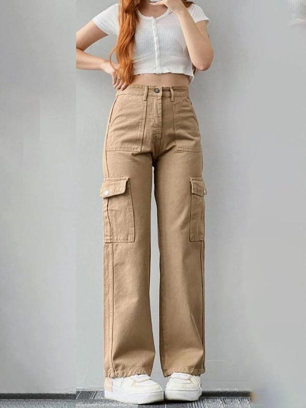 Versatile casual pants, mid-rise three-dimensional pocket trousers, waist-cinching overalls - 808Lush