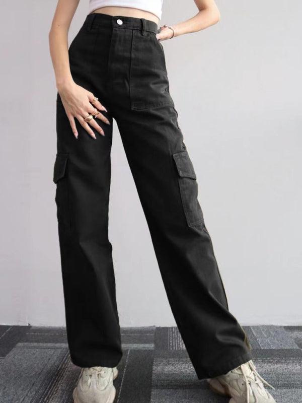 Versatile casual pants, mid-rise three-dimensional pocket trousers, waist-cinching overalls - 808Lush