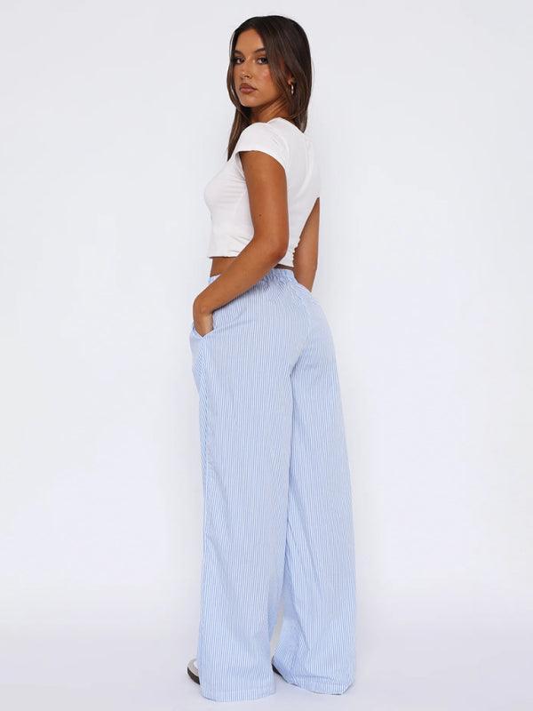 Fashionable casual striped trousers striped printed wide leg trousers - 808Lush