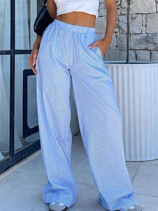 Fashionable casual striped trousers striped printed wide leg trousers - 808Lush