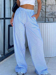 Fashionable casual striped trousers striped printed wide leg trousers - 808Lush