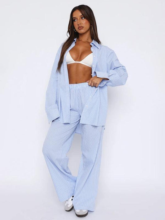 Fashionable casual striped trousers striped printed wide leg trousers - 808Lush