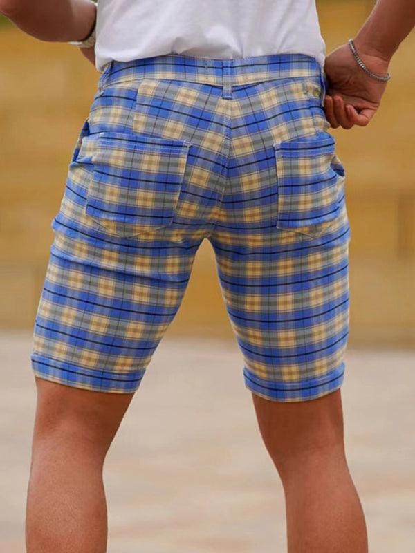 men's skinny plaid plus size casual shorts - 808Lush