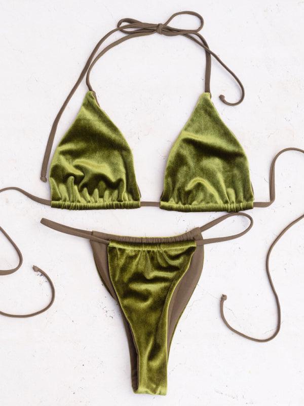 women's bikini gold velvet solid color swimsuit - 808Lush
