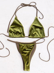 women's bikini gold velvet solid color swimsuit - 808Lush
