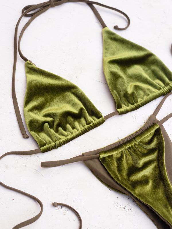 women's bikini gold velvet solid color swimsuit - 808Lush